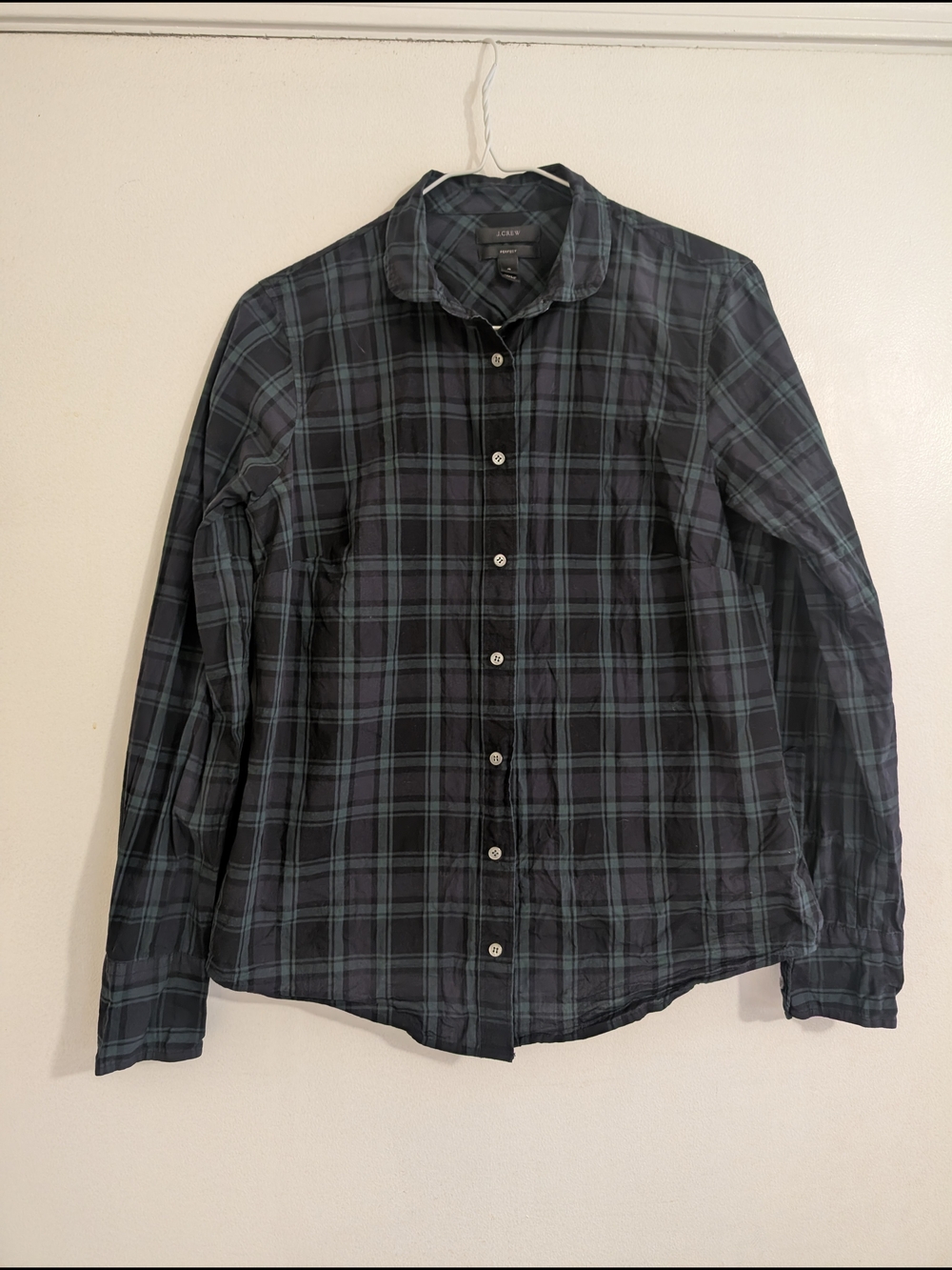 J. Crew 100% Cotton Green and Black Plaid Button-Down Shirt